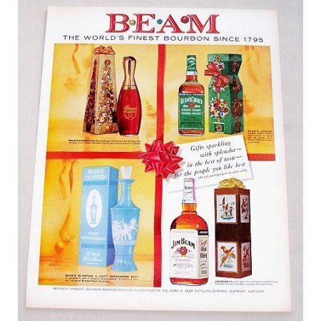 1961 Jim Beam Whiskey Gift Decanters Color Print Ad