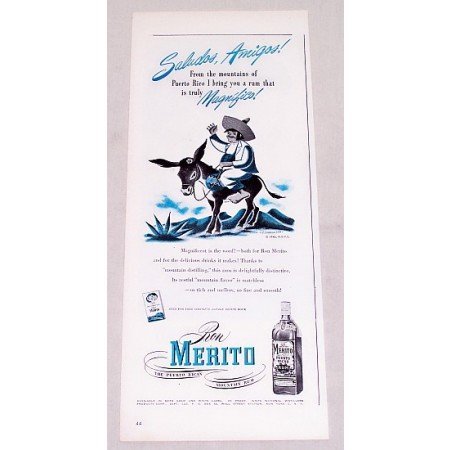 1946 Ron Merito Puerto Rican Rum Print Ad - Saludos Amigos