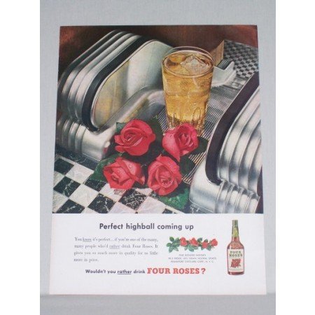 1950 Four Roses Whiskey Color Print Ad - Perfect Highball