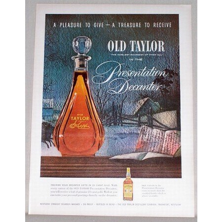 1954 Old Taylor Whiskey Presentation Decanter Color Print Ad
