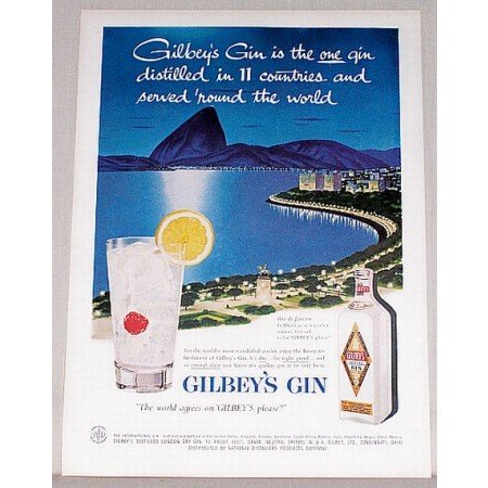1957 Gilbey's Gin Rio de Janeiro Brazil Color Art Print Ad