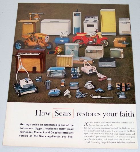 1961 Sears Stores Products Tools Appliances 2 Page Color Print Ad