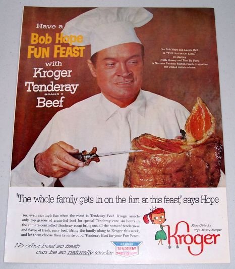 1960 Kroger Grocery Tenderay Beef Color Print Ad Celebrity Bobe Hope
