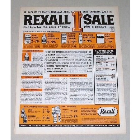1965 Rexall Drugs 1ct Sale Color Print Ad