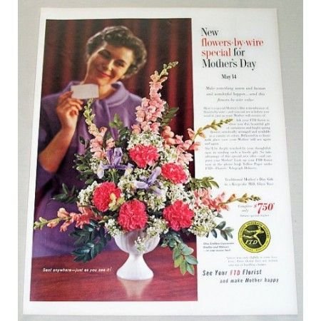1961 FTD Florist Color Print Ad - Flowers By Wire Mother
