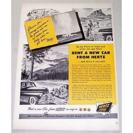 1948 Hertz Driv-Ur-Self System Color Print Ad
