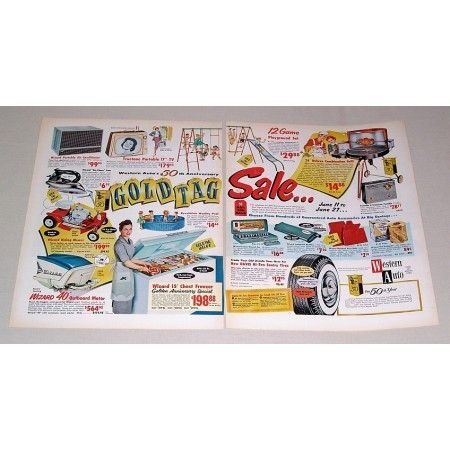 1956 Western Auto Gold Tag Sale 2 Page Color Print Ad