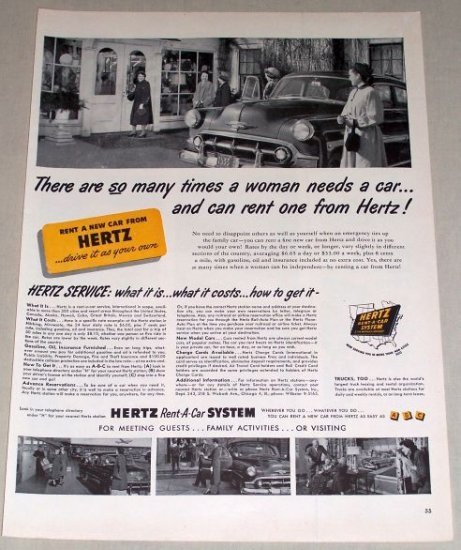 1953 Hertz Car Rental Business Print Ad