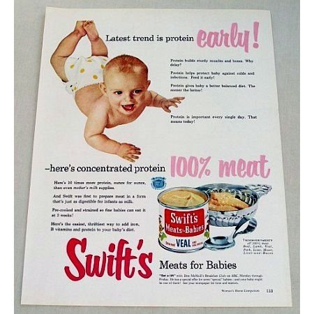 1953 Swift's Meats For Babies Color Print Ad - Protein Early