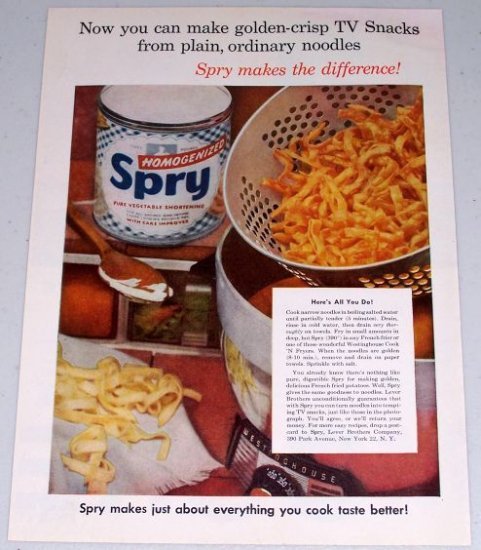 1955 Spry Vegetable Shortening Color Print Ad