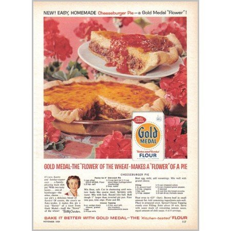 1959 Gold Medal Flour Cheeseburger Pie Recipe Color Print Ad