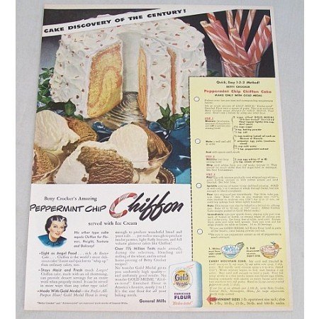 1949 Gold Medal Flour Peppermint Chip Cake Recipe Color Print Ad