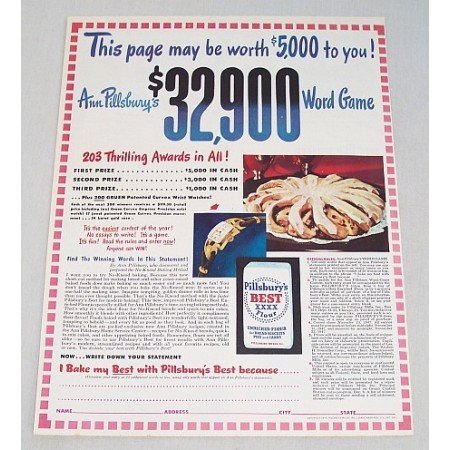 1947 Pillsbury's Best Flour Color Print Ad - Pillsbury's Word Game