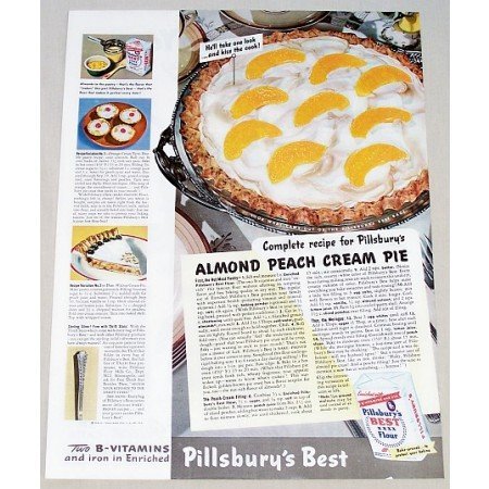 1942 Pillsbury's Flour Almond Peach Pie Recipe Color Print Ad