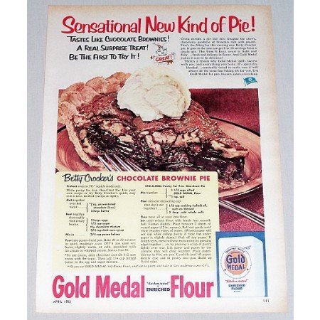 1953 Gold Medal Flour Brownie Pie Recipe Color Print Ad