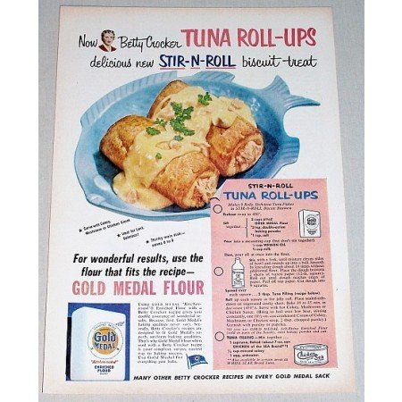 1952 Gold Medal Flour Tuna Roll-Ups Recipe Color Print Ad