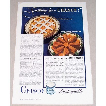 1935 Crisco Shortening Color Print Ad - Something For A Change
