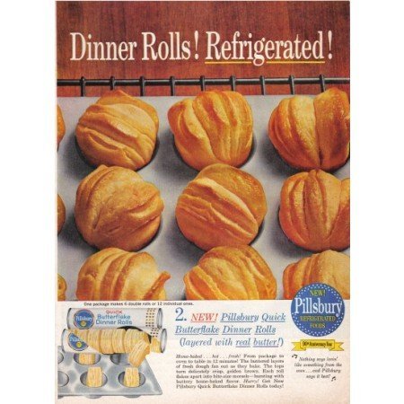 1960 Pillsbury Butterflake Dinner Rolls Color Print Ad