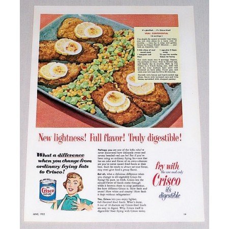 1952 Crisco Shortening Veal Continental Recipe Color Print Ad