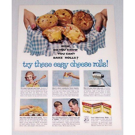 1961 Fleishmann's Yeast Cheese Rolls Recipe Color Print Ad