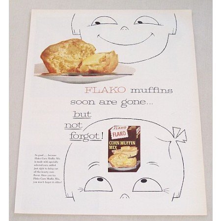1963 Flako Corn Muffin Mix Color Print Ad - Soon Are Gone