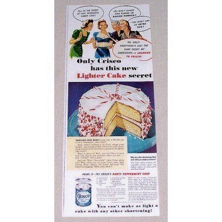 1942 Crisco Shortening Peppermint Cake Recipe Color Print Ad
