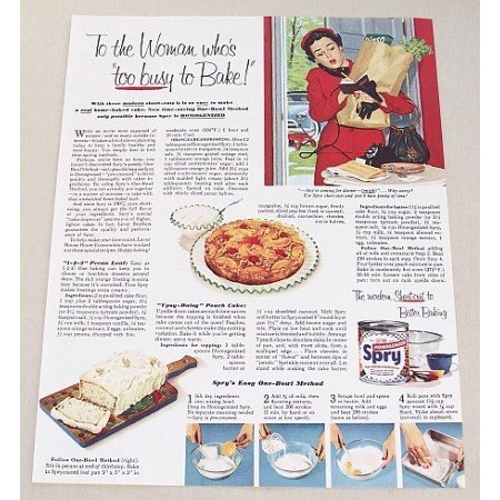 1953 Spry Shortening Color Print Ad - Too Busy To Bake!