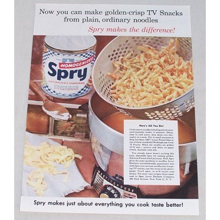 1955 Spry Shortening Golden Crisp TV Snacks Color Print Ad