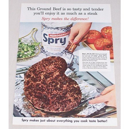 1954 Spry Shortening Color Print Ad - Ground Beef So Tasty