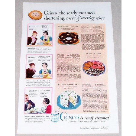 1934 Crisco Shortening Color Print Ad - Ready Creamed