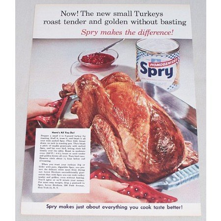 1954 Spry Shortening Color Print Ad - New Small Turkeys