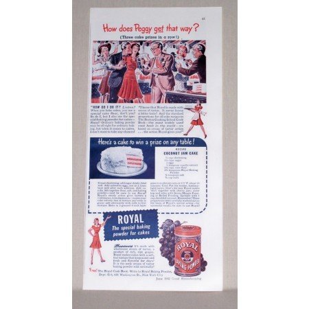 1942 Royal Baking Powder Coconut Jam Cake Recipe Color Print Ad