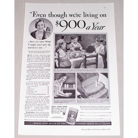 1934 Royal Baking Powder Print Ad - $900 Dollars A Year