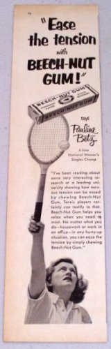 1952 Beech Nut Chewing Gum Vintage Ad Tennis Celebrity Pauline Betz