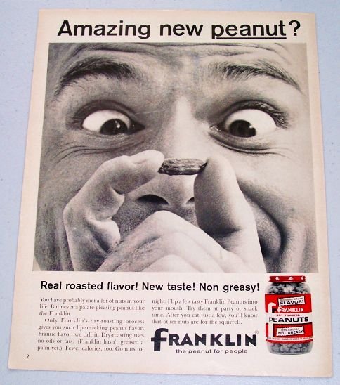 1961 Franklin Dry Roasted Peanuts Food Print Ad