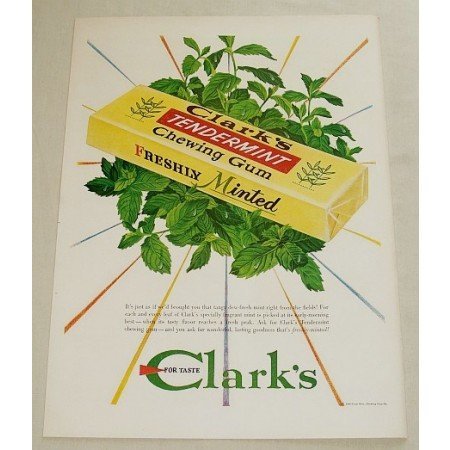 1948 Clark's Tendermint Chewing Gum Color Print Ad