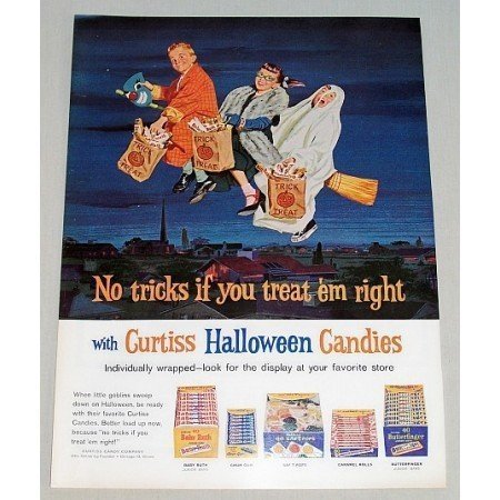 1962 Curtiss Halloween Candies Color Print Ad - No Tricks