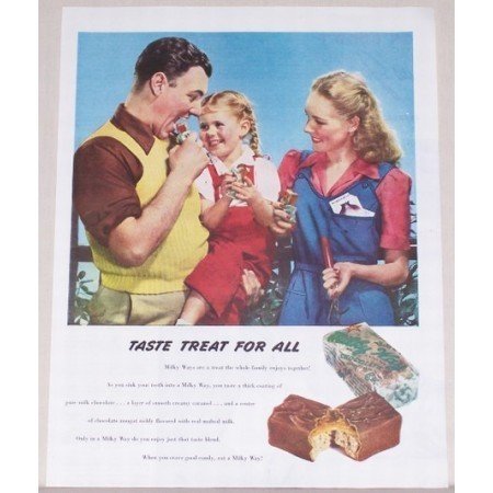 1945 Milky Way Candy Bar Color Print Ad - Taste Treat For All