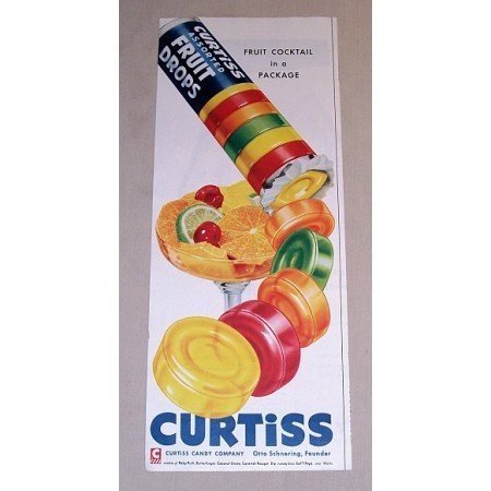 1954 Curtiss Fruit Drops Color Print Ad - Fruit Cocktail
