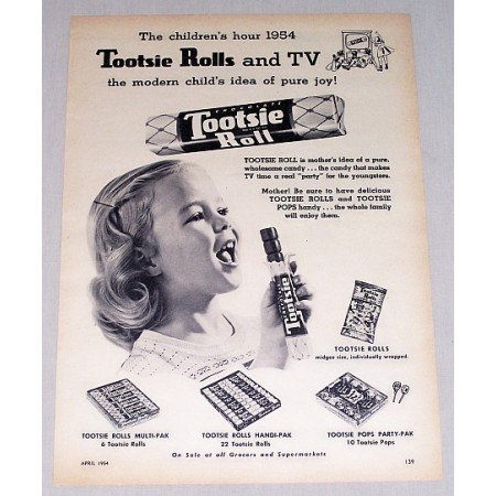 1954 Tootsie Rolls Candy Print Ad - Tootsie Rolls and TV