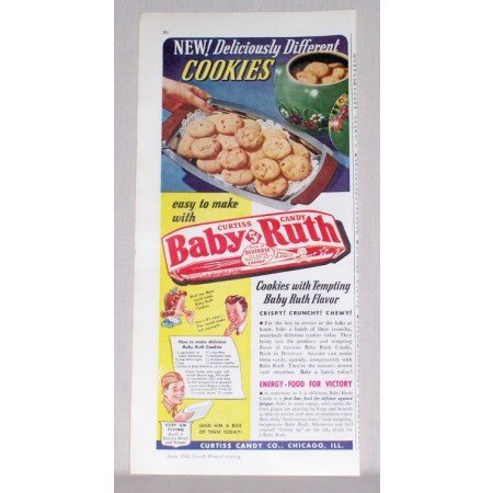 1942 Baby Ruth Candy Bar Cookie Recipe Color Print Ad
