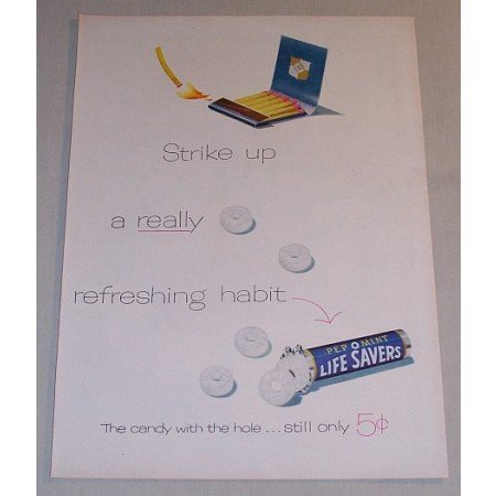 1955 PepOmint Life Savers Color Art Print Ad - Strike Up A Habit