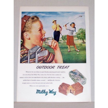 1948 Milky Way Chocolate Candy Bar Golf Art Color Print Ad