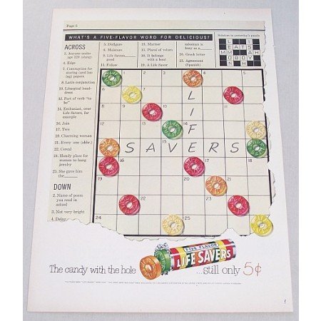 1951 Life Savers Candy Crossword Puzzle Art Color Print Ad