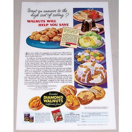 1935 Diamond Walnuts Color Print Ad - Walnuts Help You Save