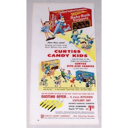 1955 Curtiss Baby Ruth Nuggets Butterfinger Candy Color Print Ad
