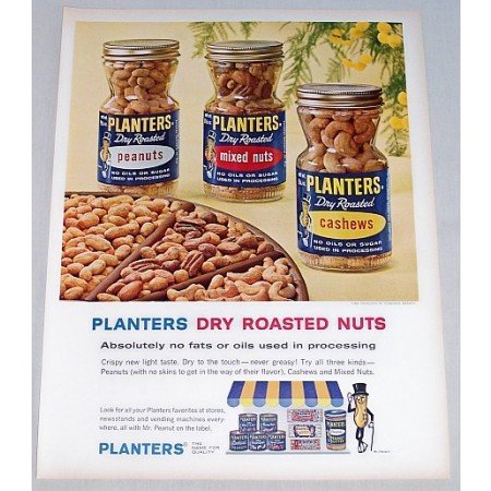 1963 Planters Dry Roasted Nuts Jars Color Print Ad