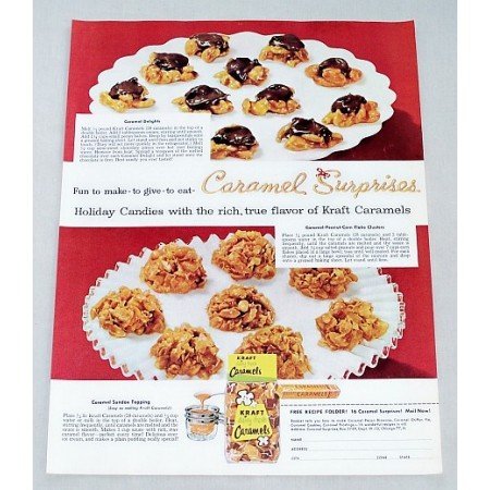1956 Kraft Caramels Candy Caramel Delights Recipe Color Print Ad