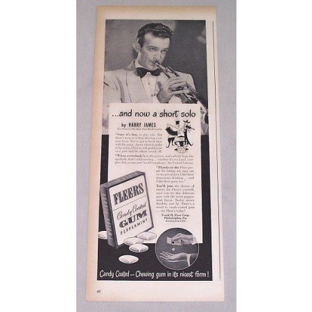 1946 Fleers Gum Print Ad Celebrity Bandleader Harry James