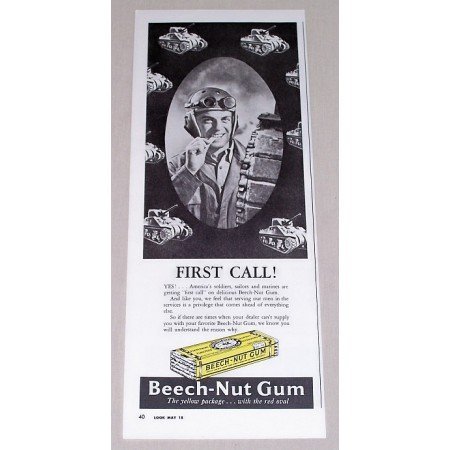 1943 Beech Nut Gum Color Wartime Print Ad - First Call!